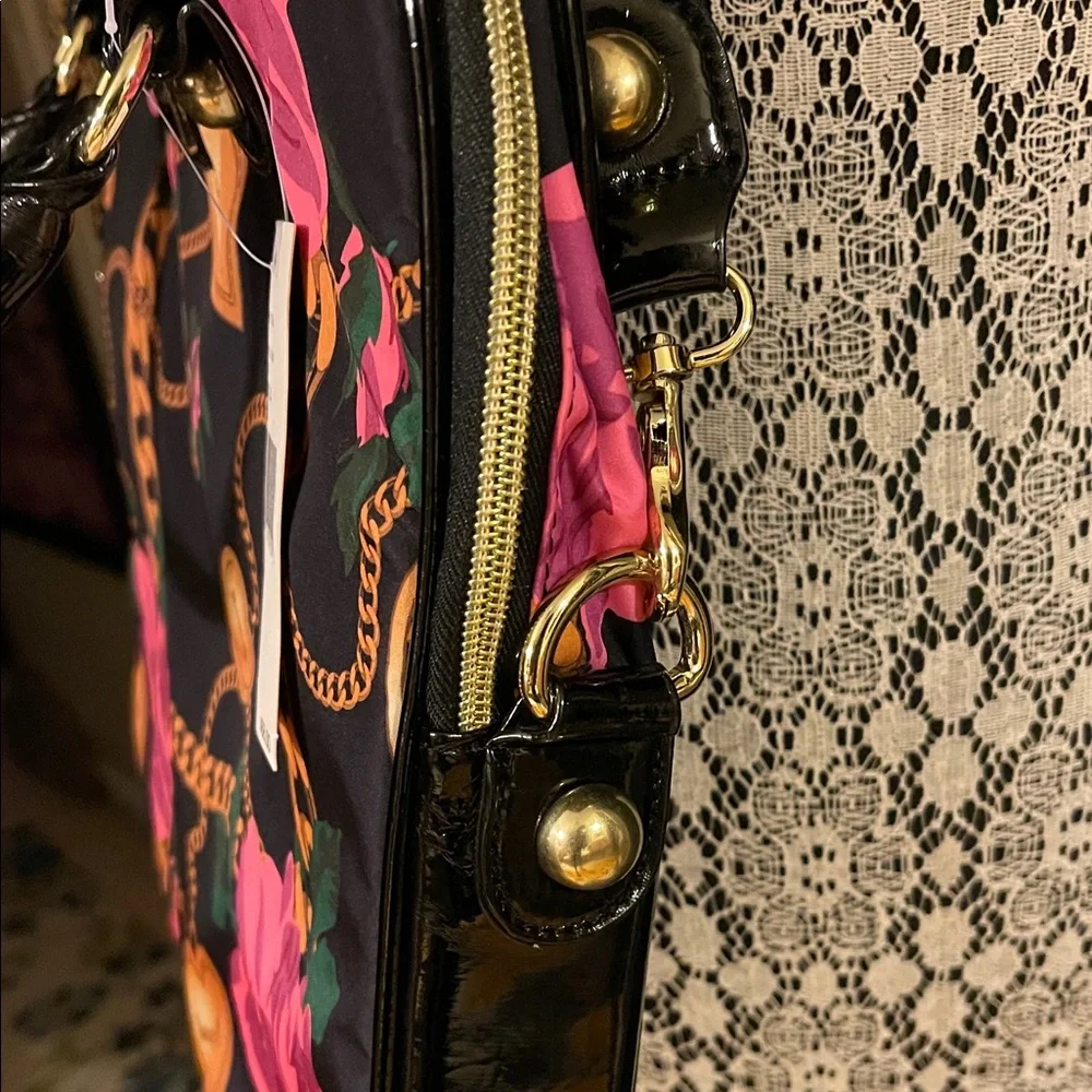 Betsey Johnson Black and Pink Floral Laptop Bag
